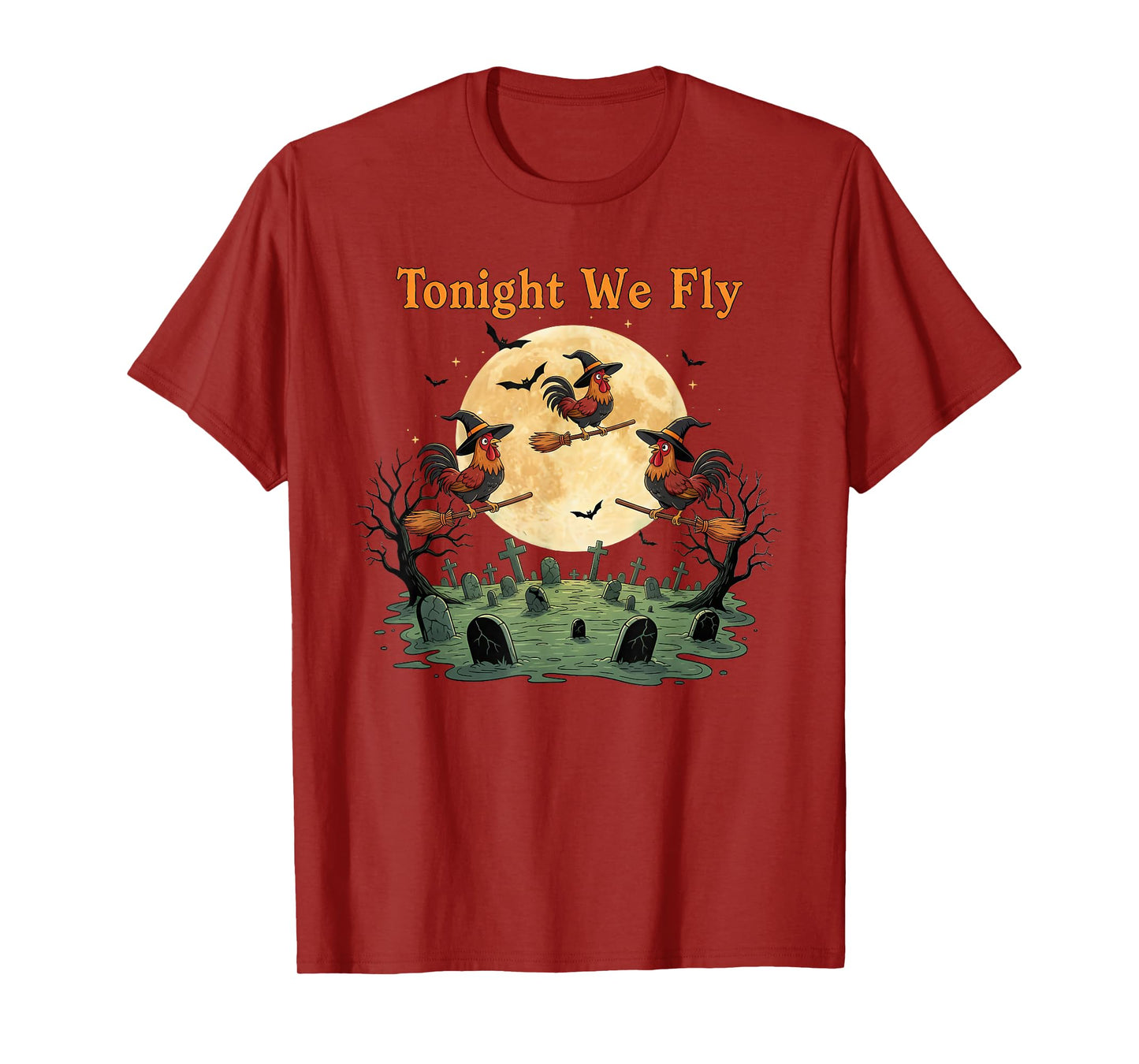 Funny Chicken Halloween Tonight We Fly Farm T-Shirt