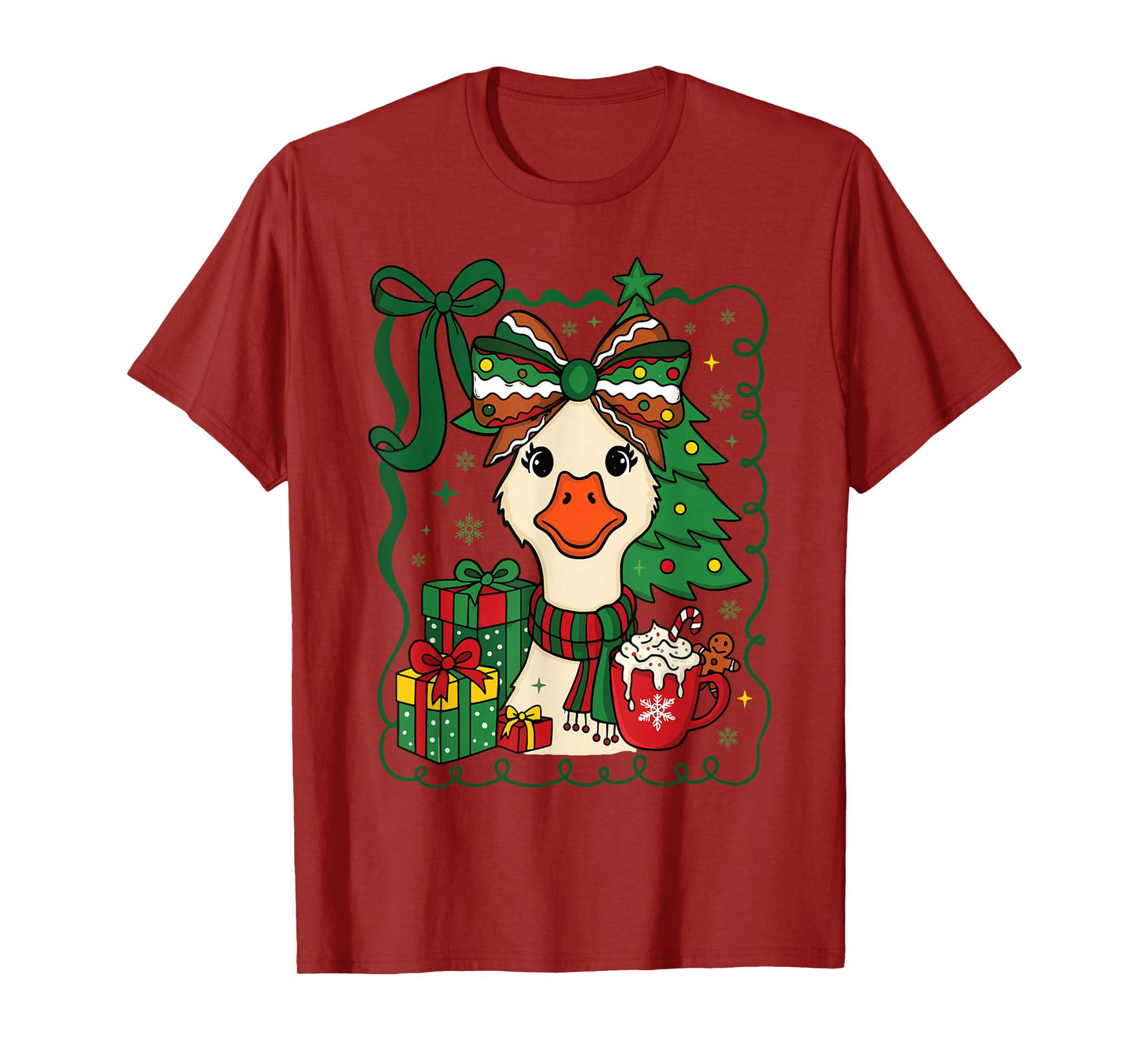 Preppy Christmas Santa Gooses Bow Xmas Tree Funny Holiday T-Shirt