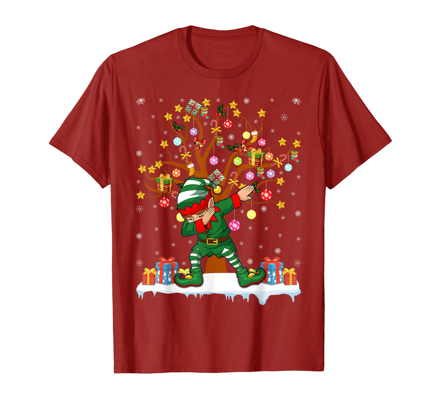 Elf Xmas Tree Lighting Matching Family Dabbing Elf Christmas T-Shirt