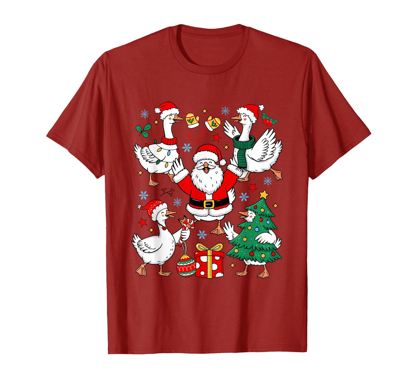 Santa Goose Merry Christmas Silly Goose Xmas Tree Family T-Shirt