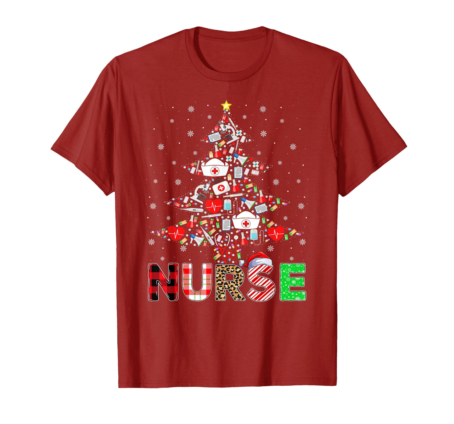 Nurse Xmas Tree Pajamas Santa Elf Reindeer Nurse Christmas T-Shirt