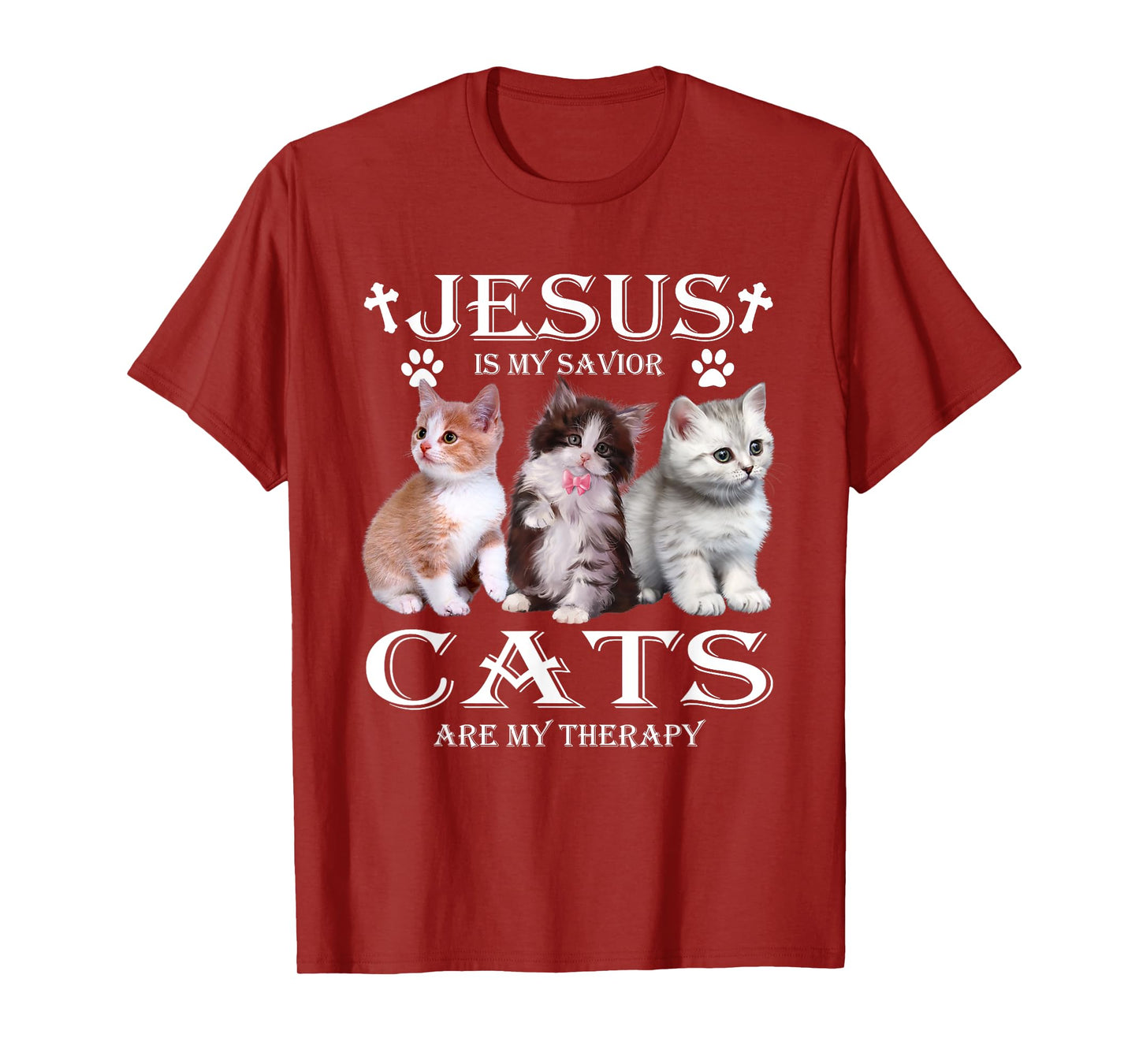 Jesus is My Savior Cats Are My Therapy Christians Cat Lover T-Shirt