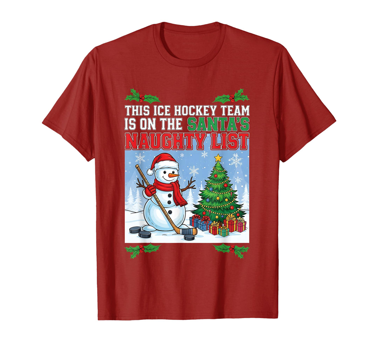 Team Trending Ice Hockey Santa’s Naughty List Christmas T-Shirt