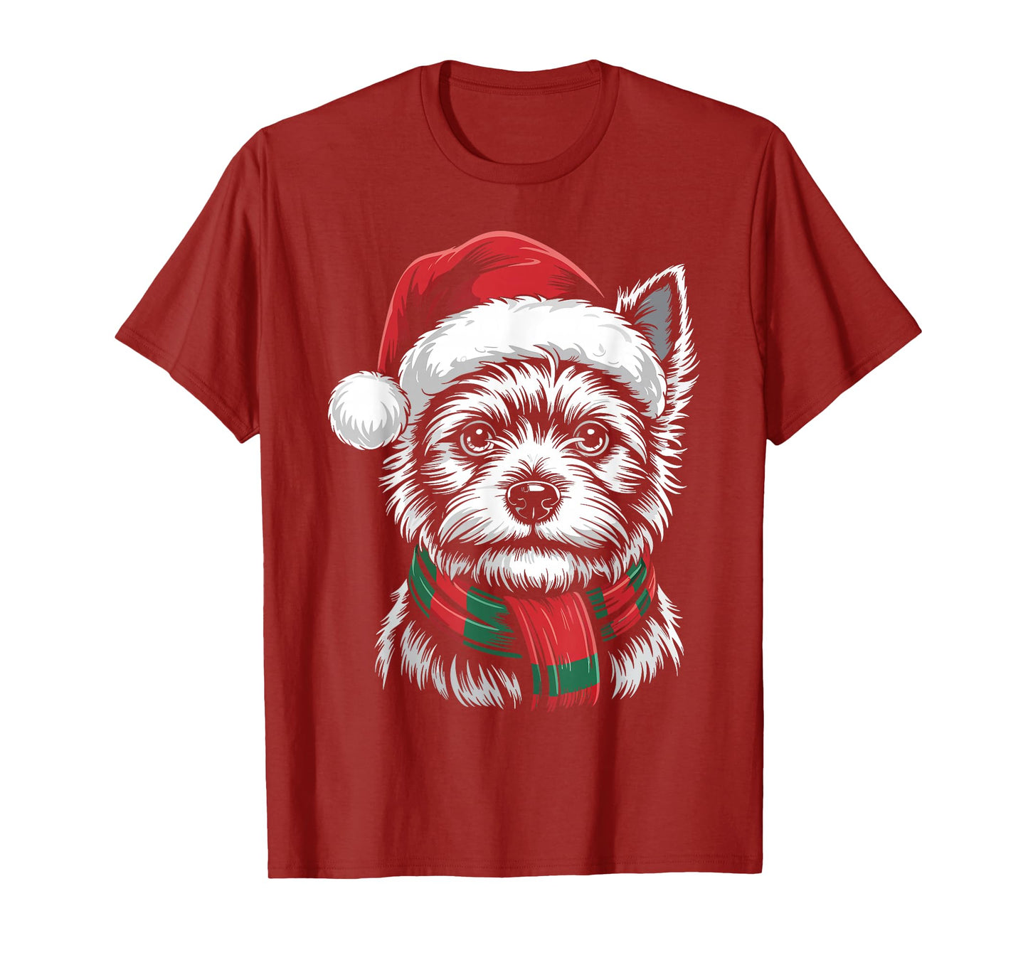 Cairn Terrier Dog Xmas Santa Hat Scarf Christmas Costume T-Shirt