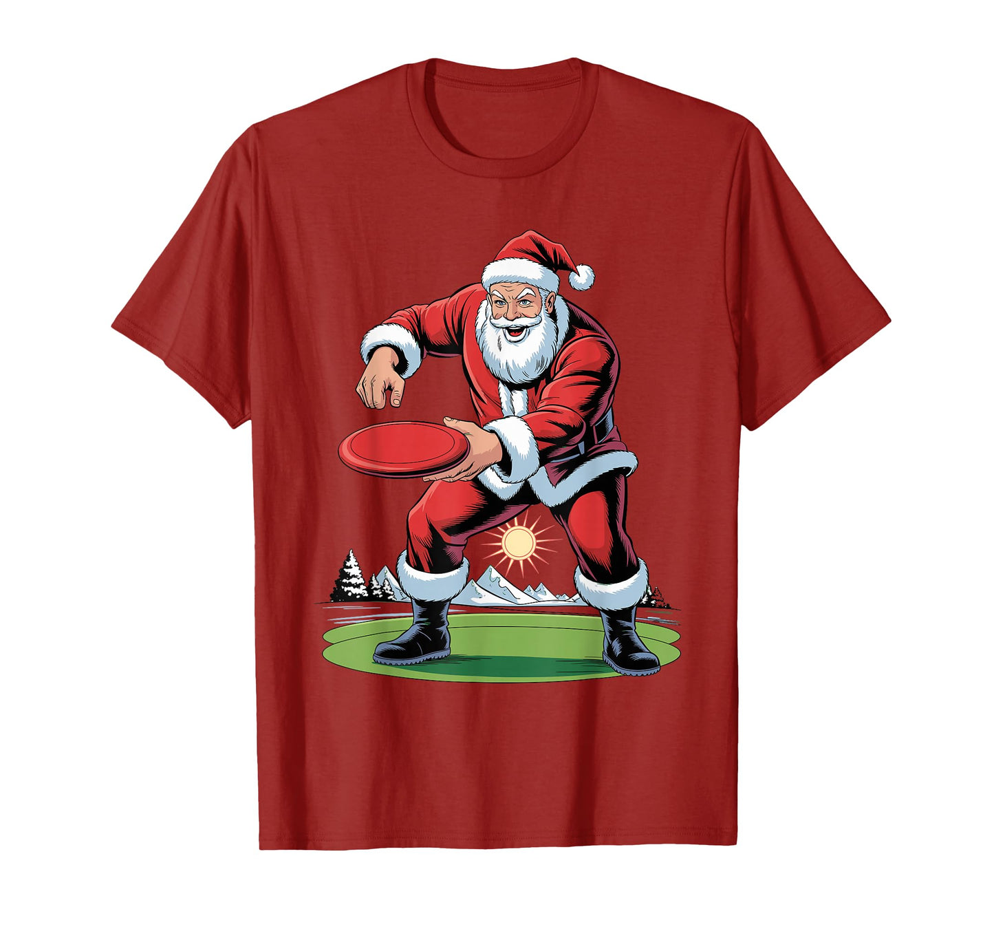 Santa Playing Disc Golf Funny Holiday Christmas Xmas Pajama T-Shirt