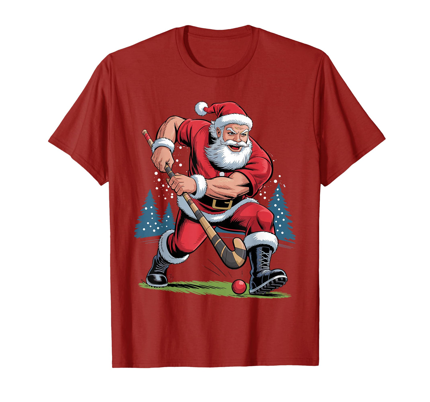 Santa Playing Field Hockey Funny Holiday Christmas Xmas T-Shirt