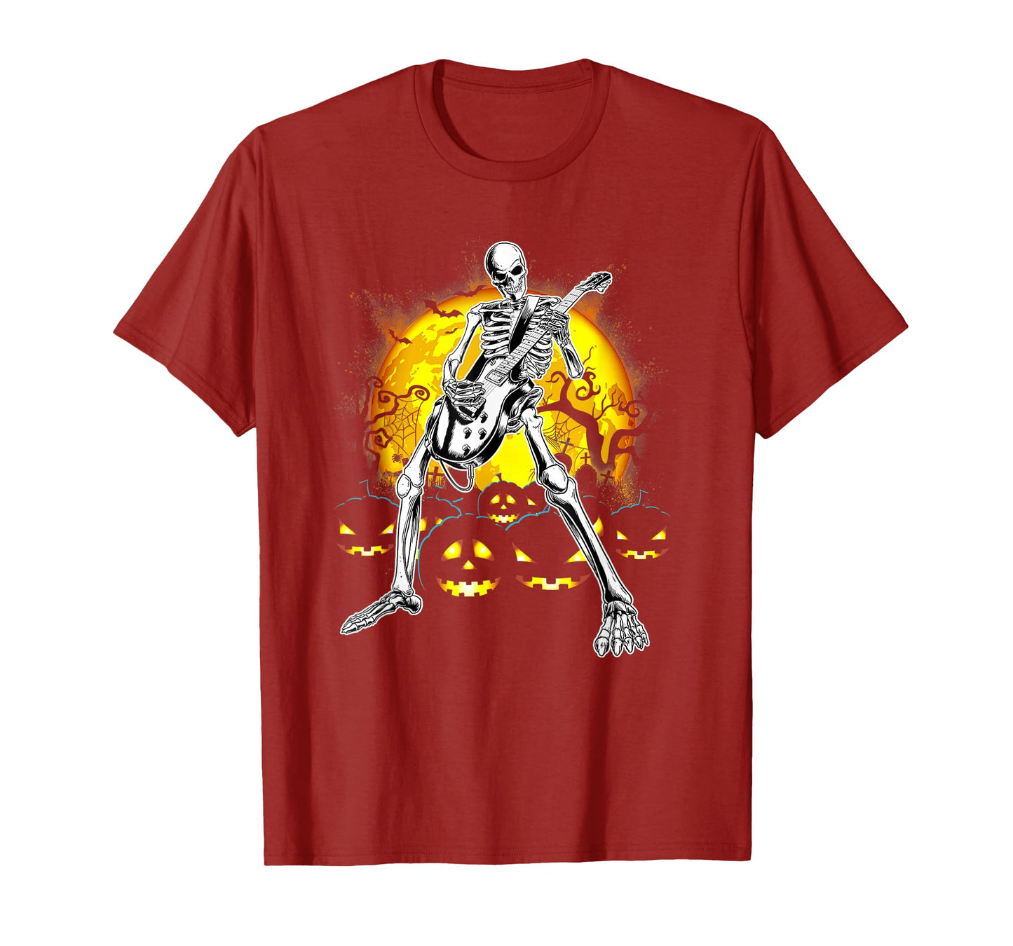 Skeleton Halloween - Funny Skeleton Playing Guitar Pumpkin T-Shirt