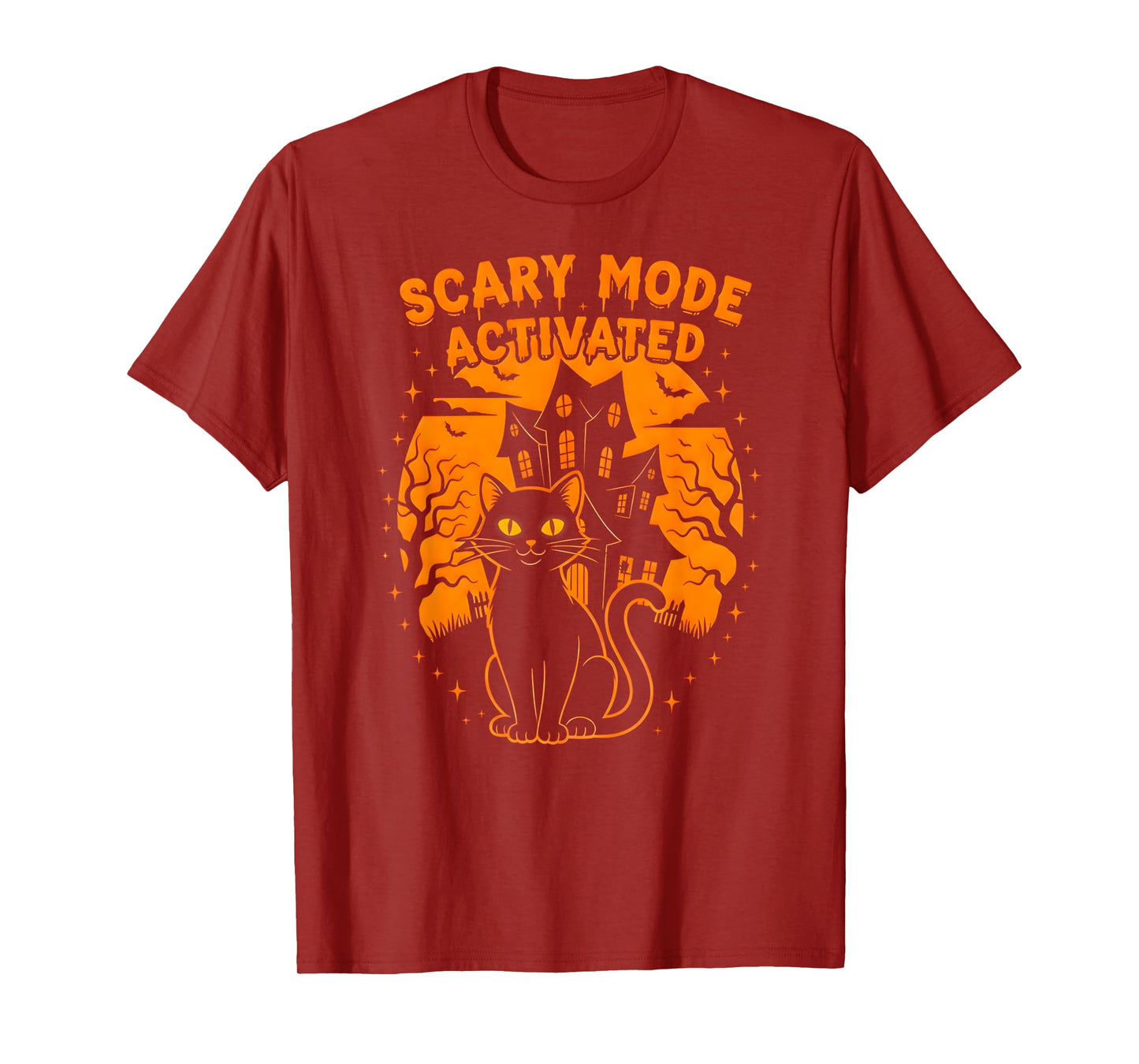 Scary Mode Halloween Cat Shirt Spooky Haunted Tee T-Shirt