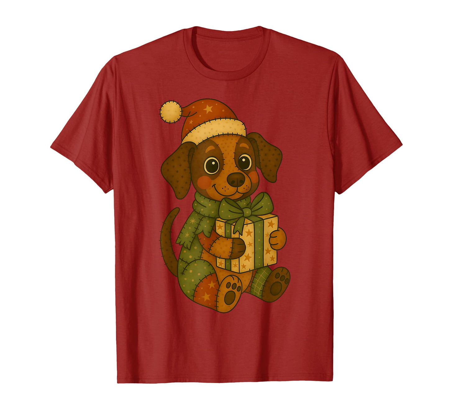 Patchwork Beagle Dog in Santa Hat for Christmas T-Shirt