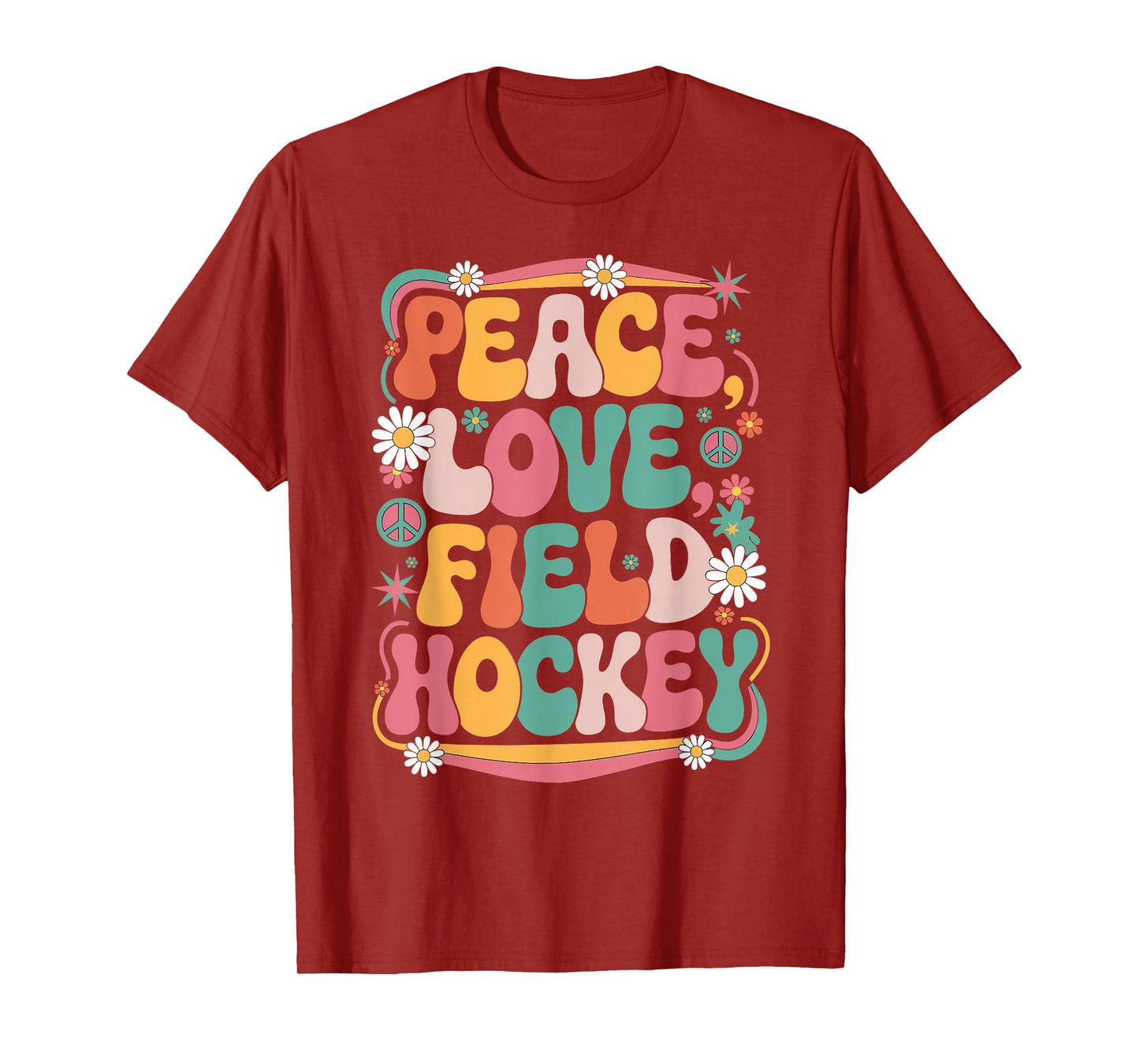 Peace Love Field Hockey 70s Hippie Retro Field hockey player T-Shirt
