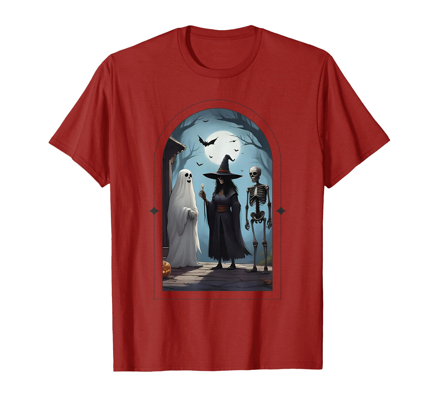 Fantasy Witch, Ghost and Skeleton, Bats, Halloween T-Shirt