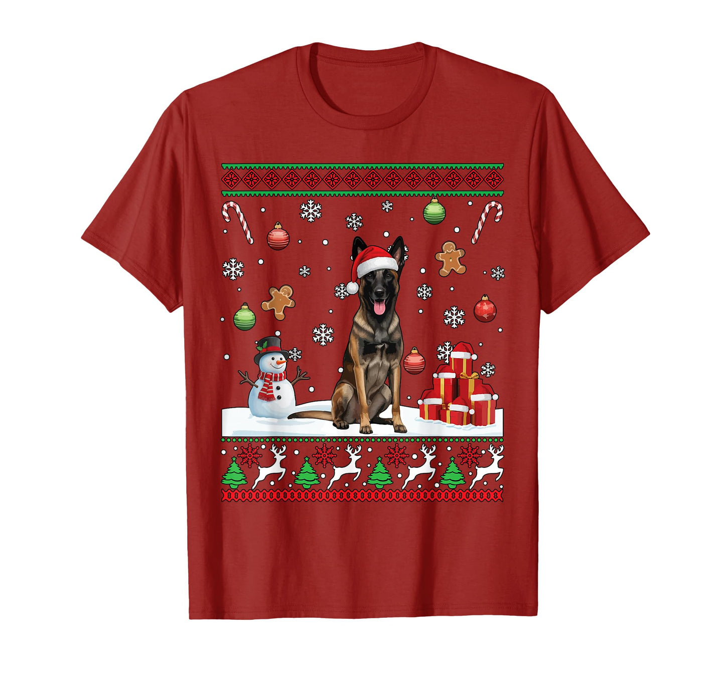 Belgian Malinois Santa Happy Christmas Funny Ugly Christmas T-Shirt
