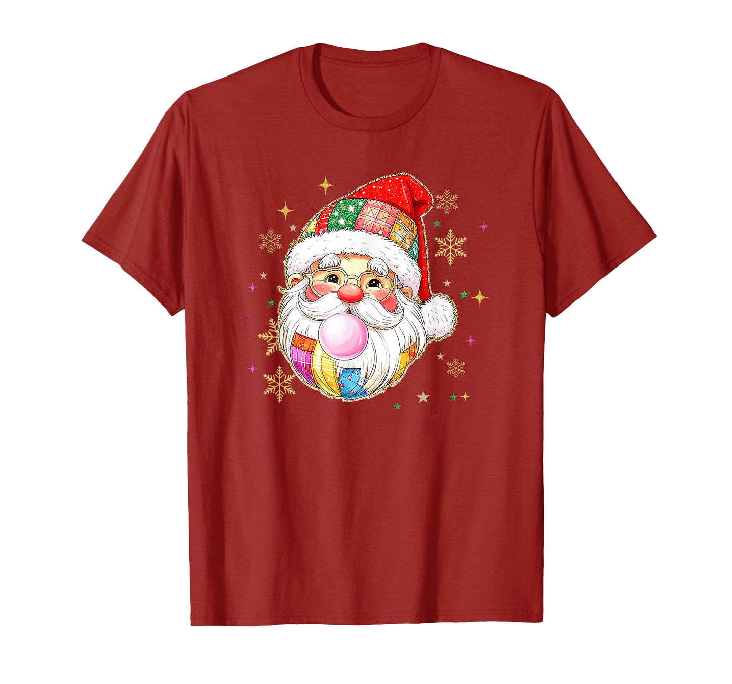 Retro Patchwork Santa Claus Christmas Preppy Merry Xmas T-Shirt