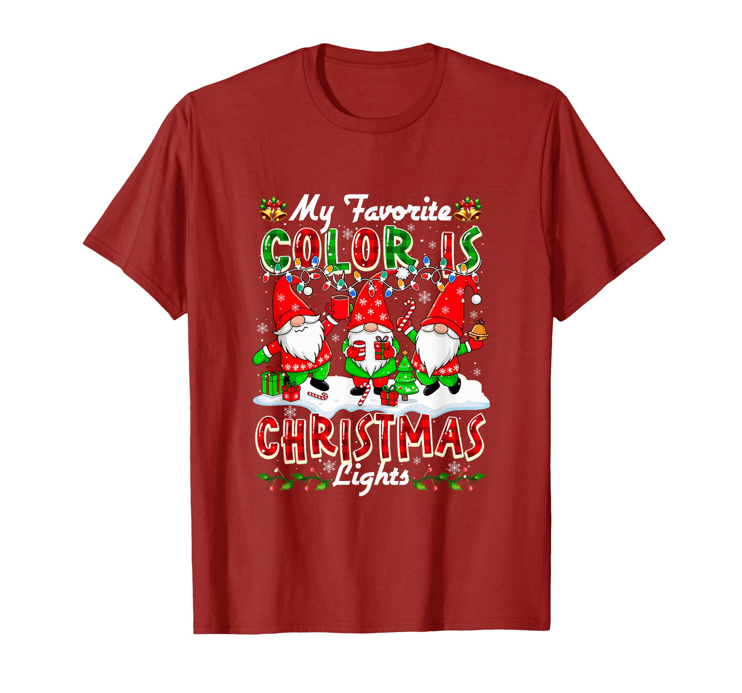 My Favorite Color is Christmas Lights Three Funny Gnomes T-Shirt