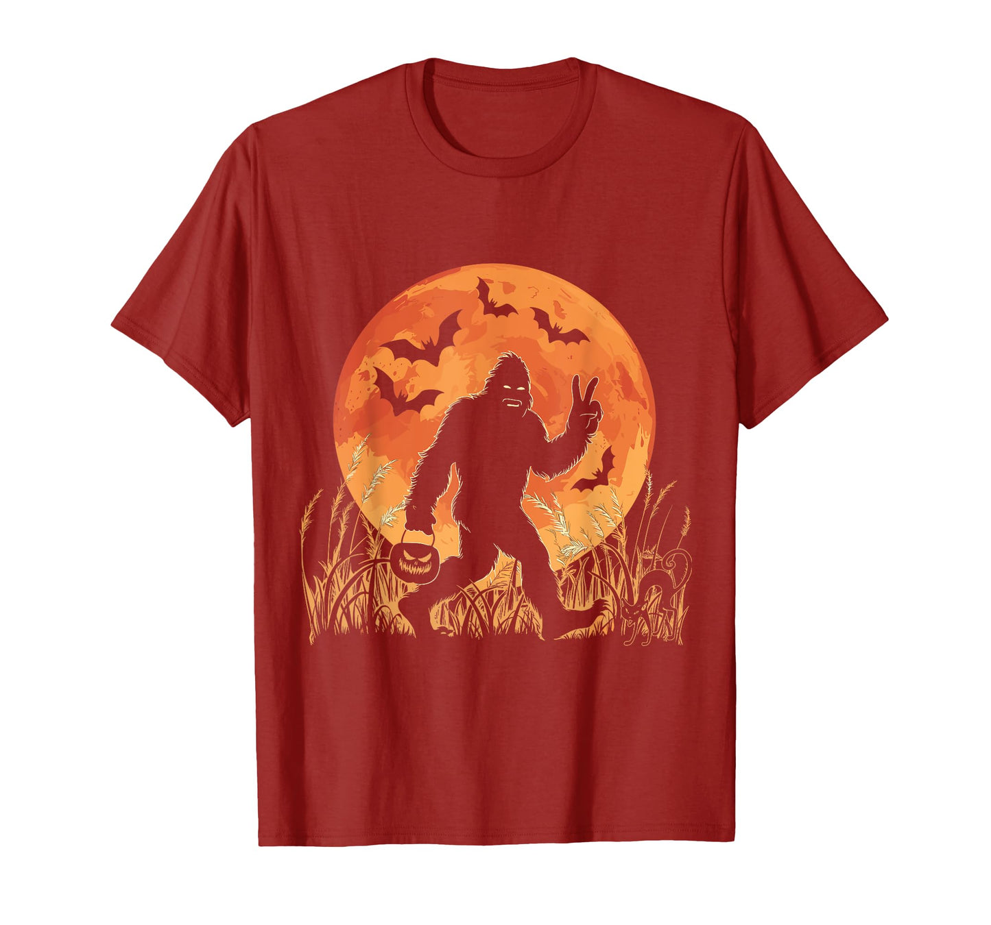 Vintage Bigfoot Pumpkin Halloween Moon Silhouette Sasquatch T-Shirt