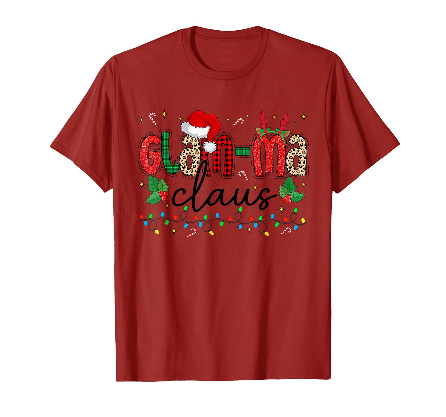 Glam-ma Claus Christmas Santa Hat Reindeer Grandma Grandkids T-Shirt