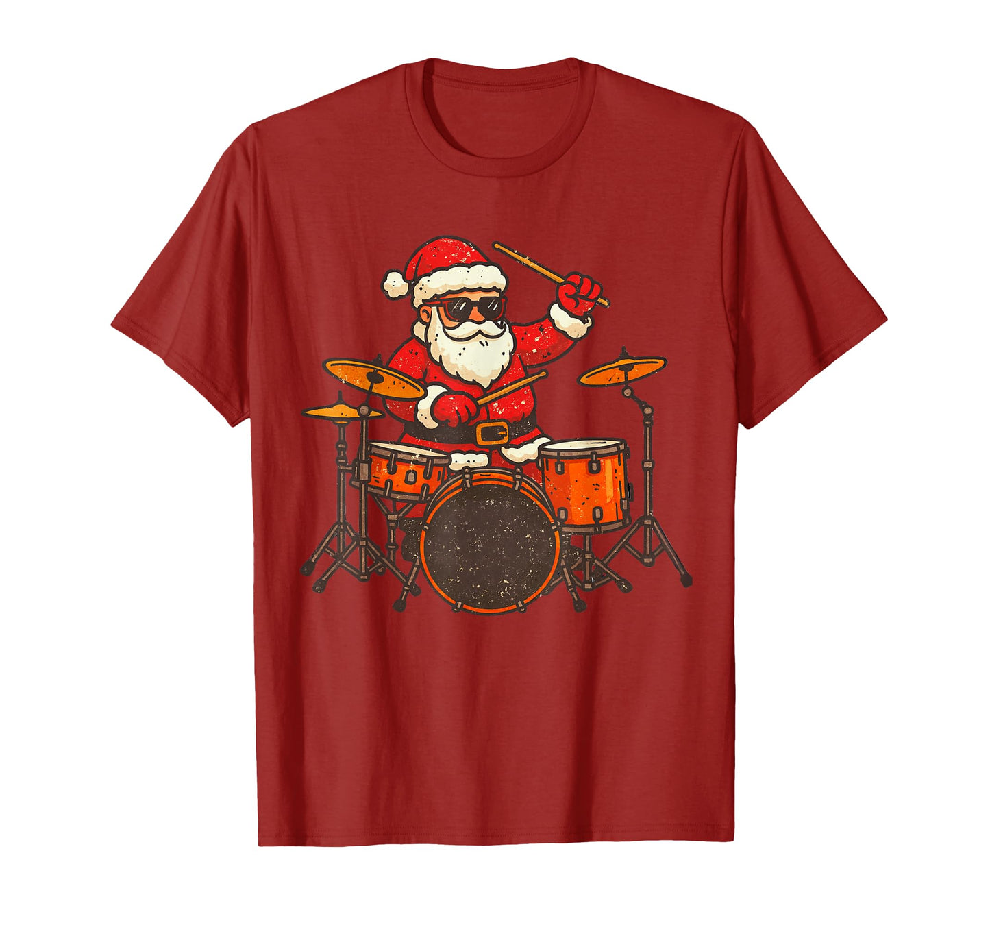 Santa Playing Drums Christmas Vintage Drummer Xmas T-Shirt