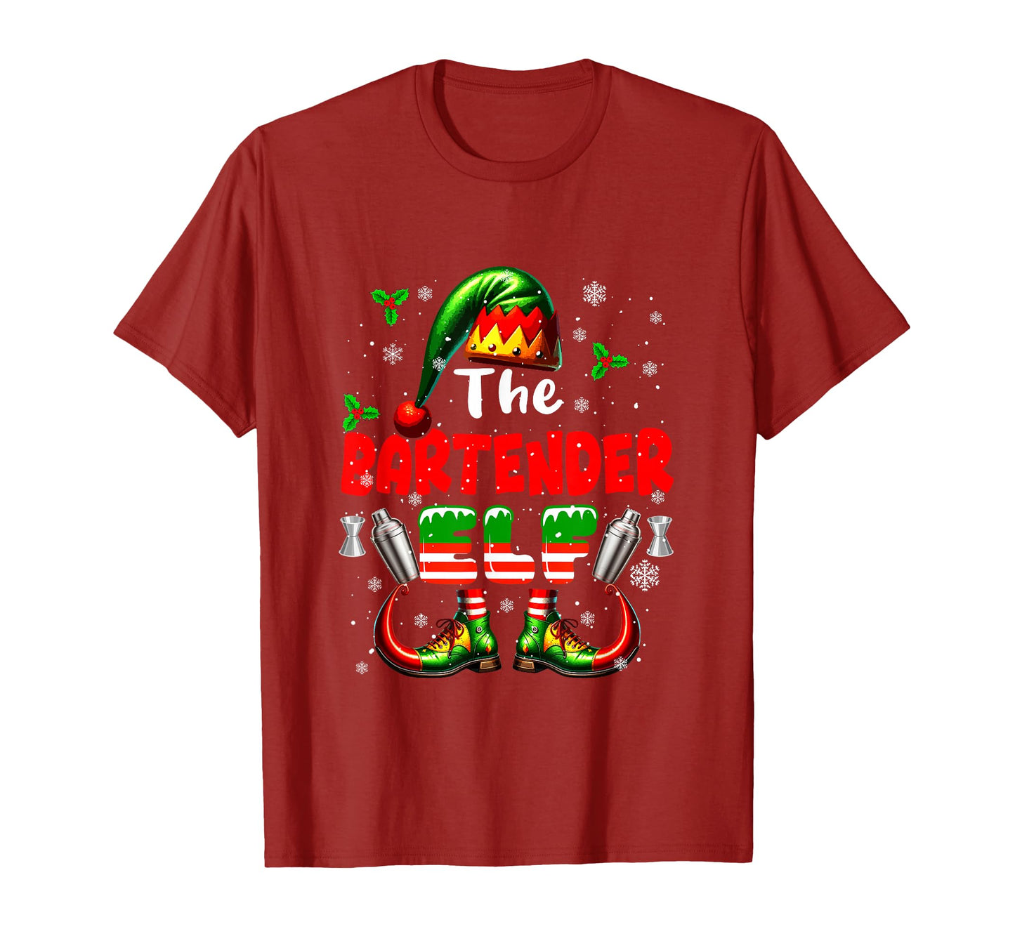 The Bartender Elf Christmas Funny Job Team Matching Parties T-Shirt