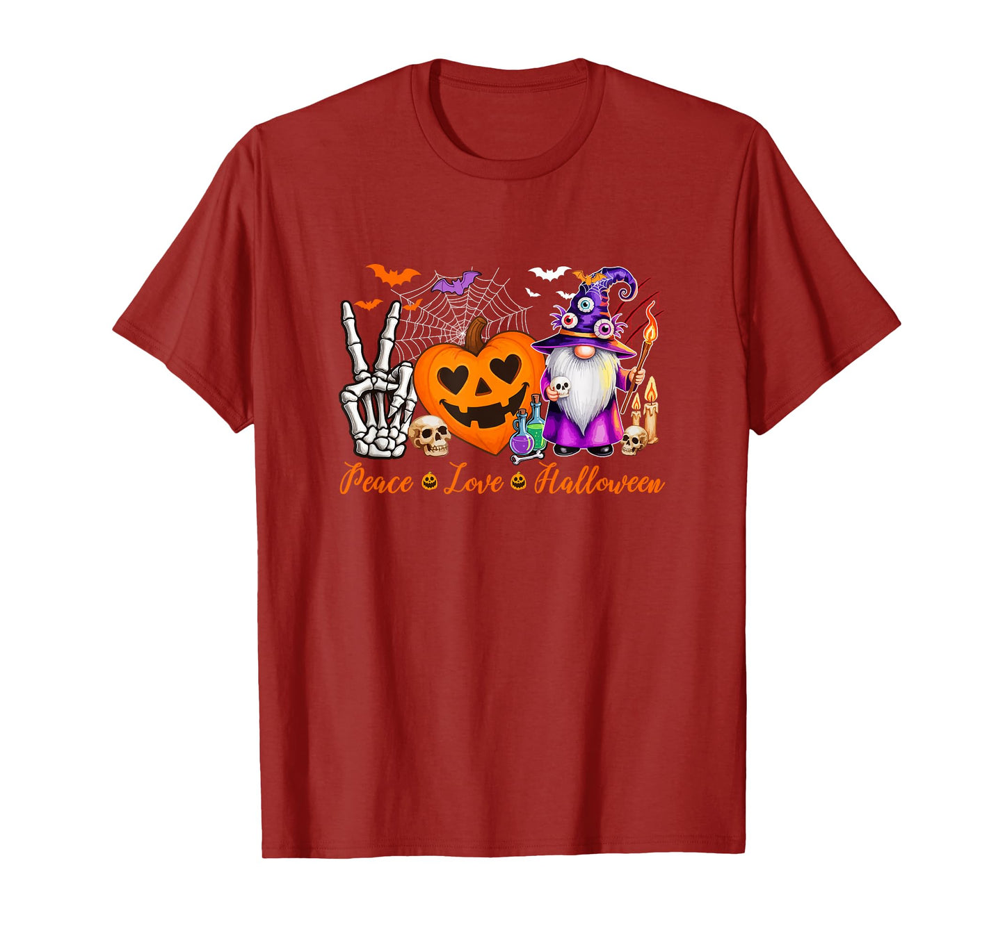 Peace Love Halloween Gnome Horror Carved Pumpkin Cute Heart T-Shirt
