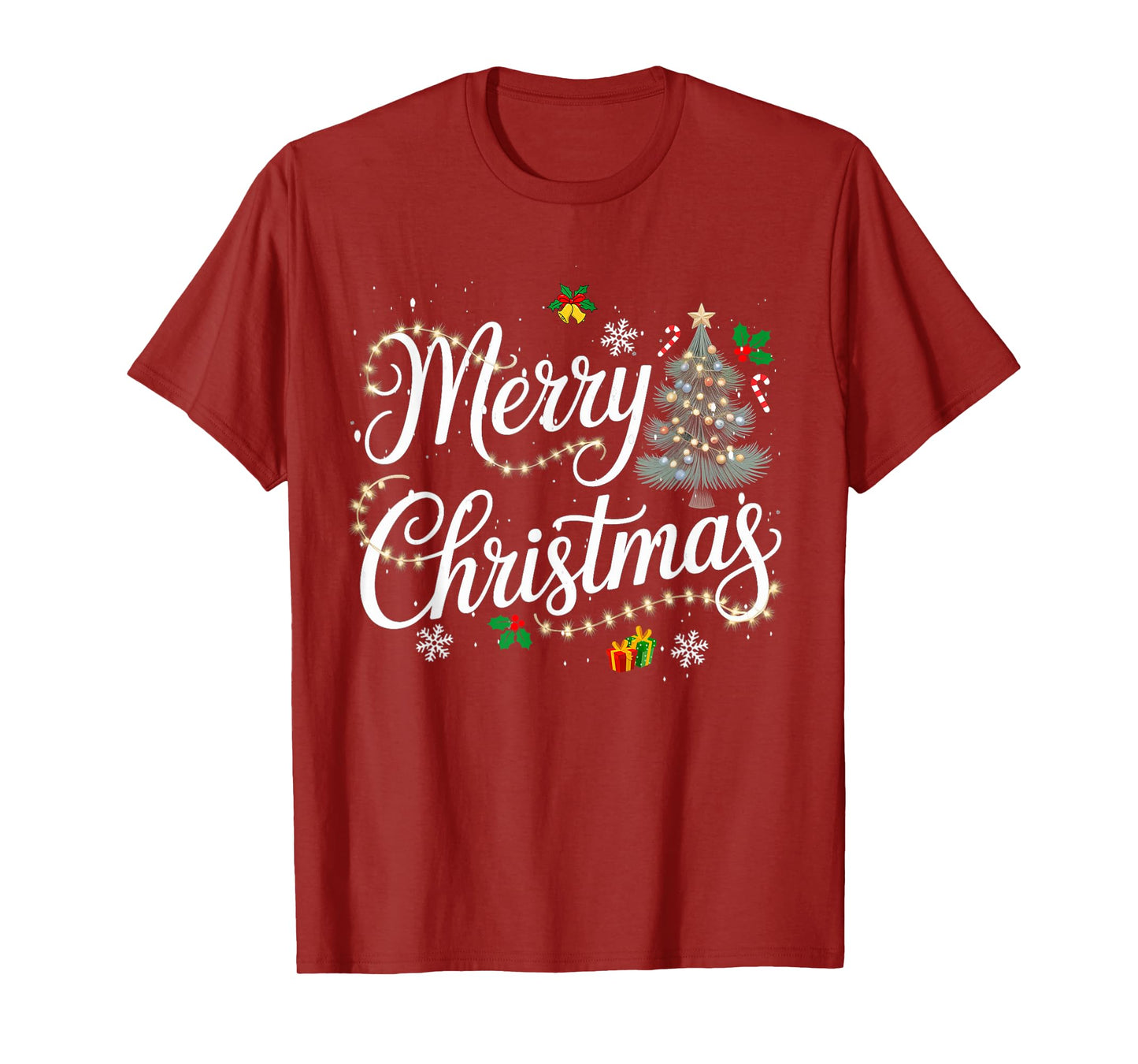 Merry Christmas Lights Red Santa Hat Xmas Men Women Kid T-Shirt