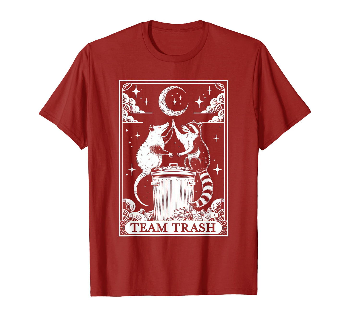 Tarot Card Vintage Team Trash Crescent Moon Opossum Raccoon T-Shirt