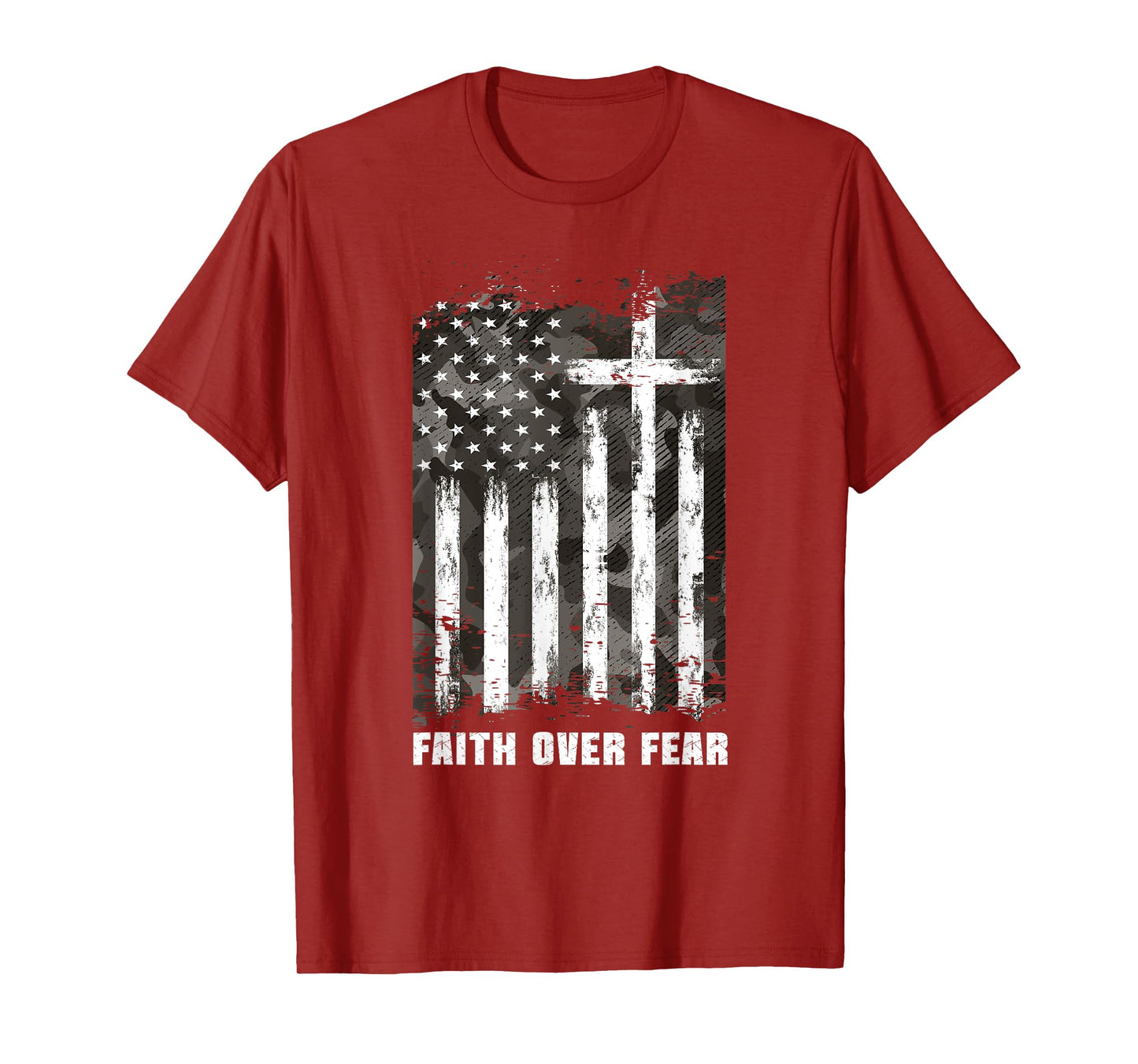 Faith Over Fear Christian Cross Camouflage American Flag T-Shirt