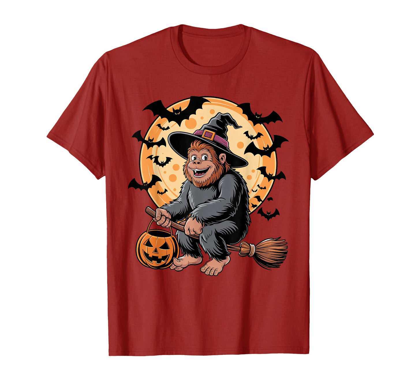 Trick or Treat Bigfoot Witch Halloween Pumpkin Candy Bucket T-Shirt