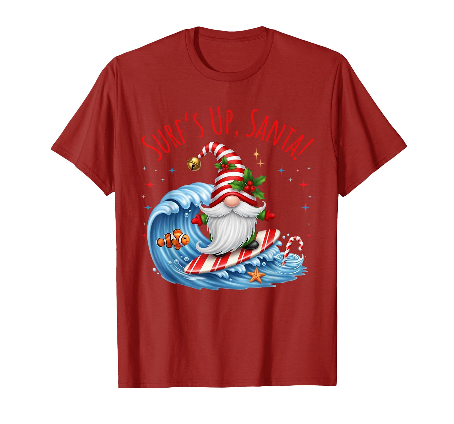 Surf's Up Santa Funny Christmas Gnome T-Shirt