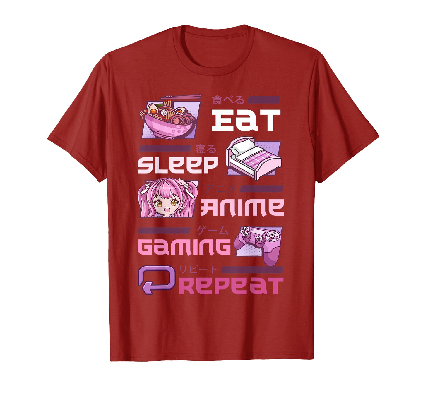 Gamer Gaming Video Games Funny Eat Sleep Anime Gaming Repeat T-Shirt