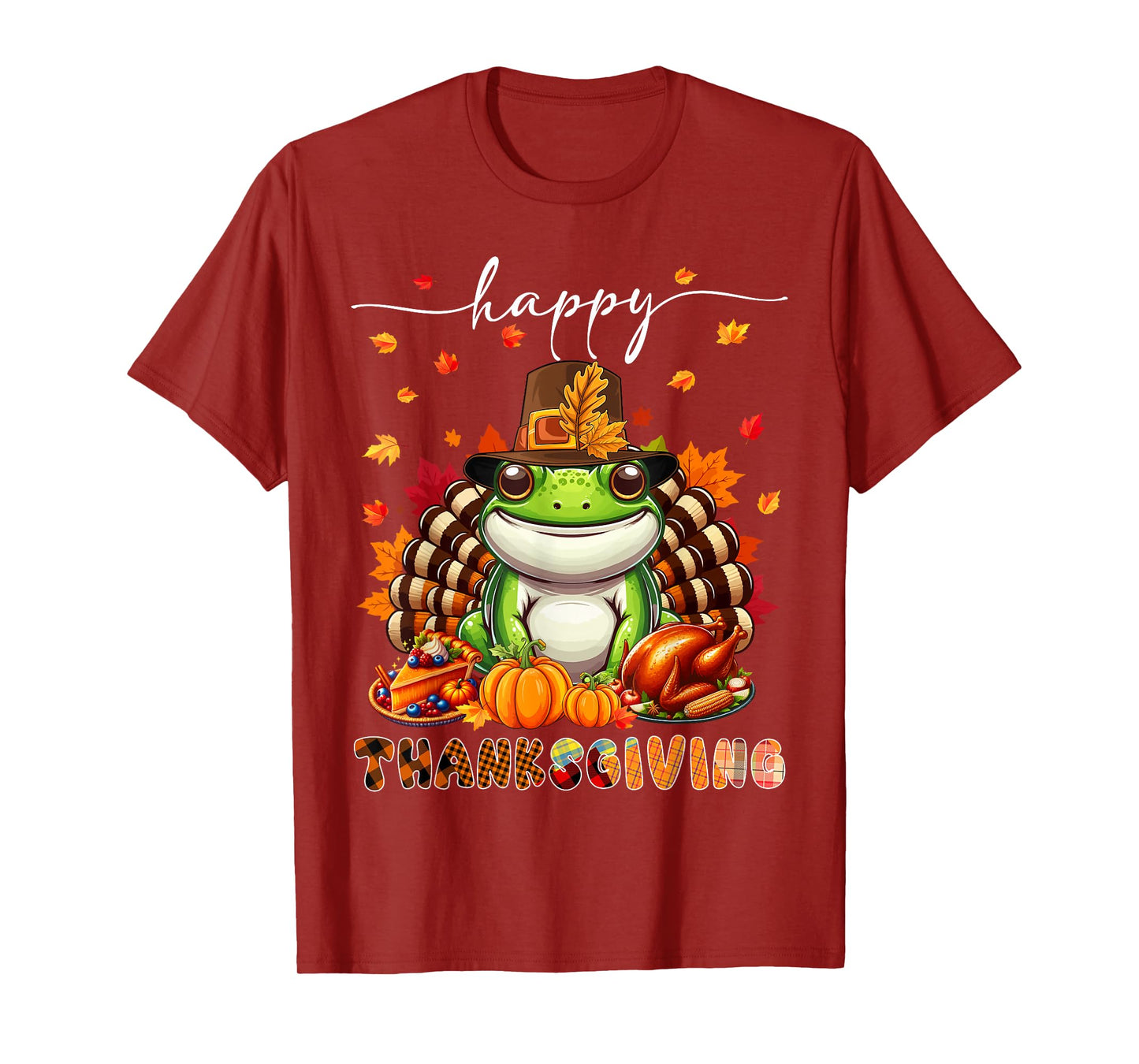 Happy Thanksgiving Frog Costume Turkey Fall Leaves Food T-Shirt