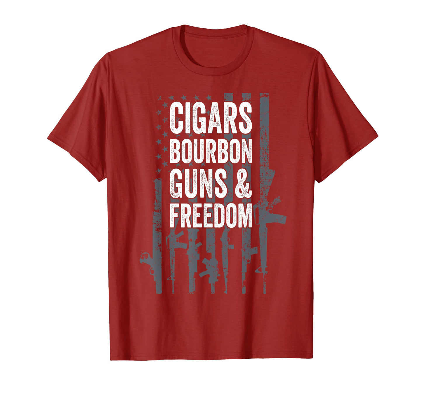 CIGARS BOURBON GUNS & FREEDOM - Funny USA Flag Drinking Women Men T-Shirt