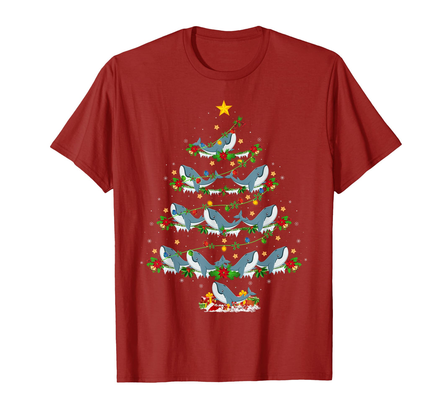 Whale Christmas Tree Lights Funny Sea Animal Xmas T-Shirt