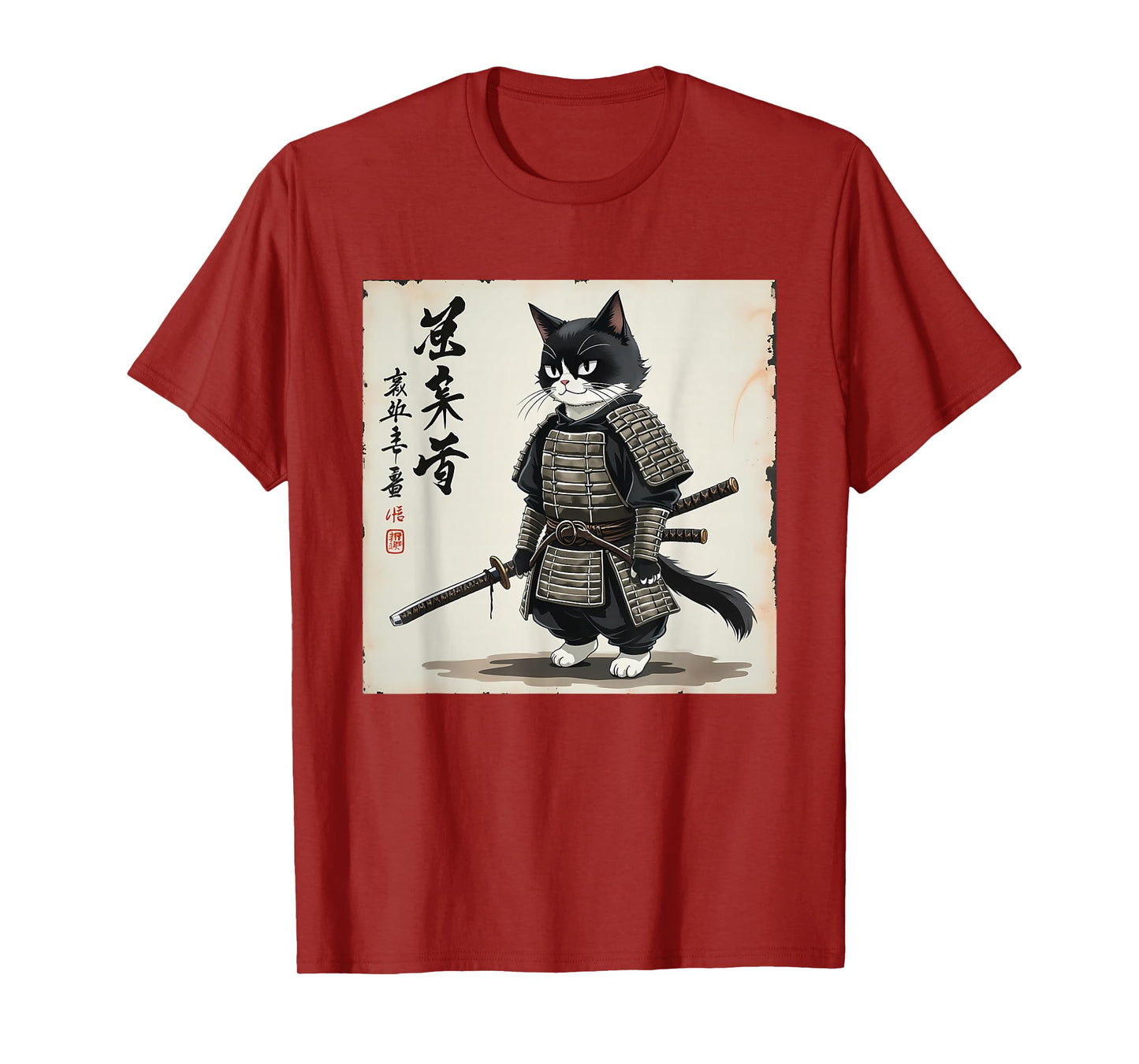 samurai cat graphic warrior art tee Japanese anime men women T-Shirt