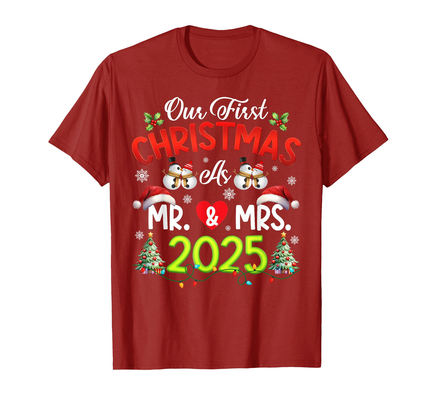 Our First Christmas As Mr & Mrs 2025 Couples Engaged Pajamas T-Shirt