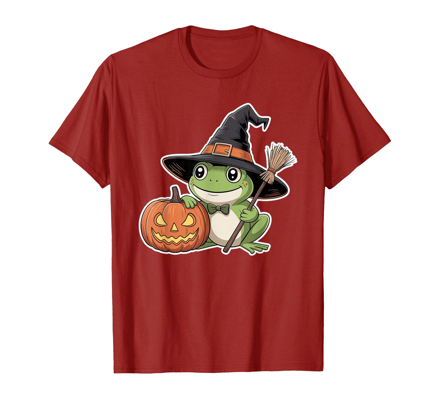 Cute Frog Witch Pumpkin Halloween Spooky Season Design T-Shirt