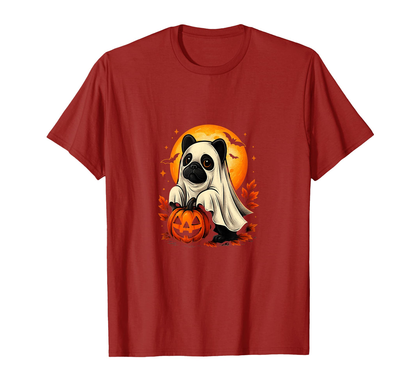 Retro Bulldog Ghost Halloween Pumpkin Costume for Women Men T-Shirt