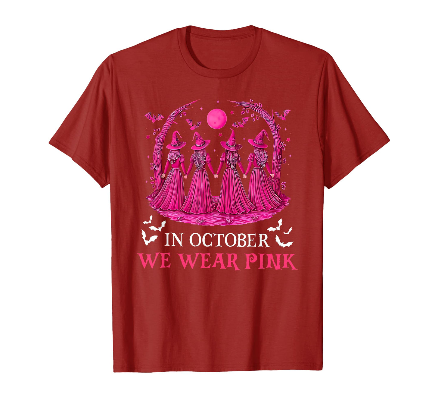 in October We Wear Pink Witch Halloween Breast Cancer Women T-Shirt