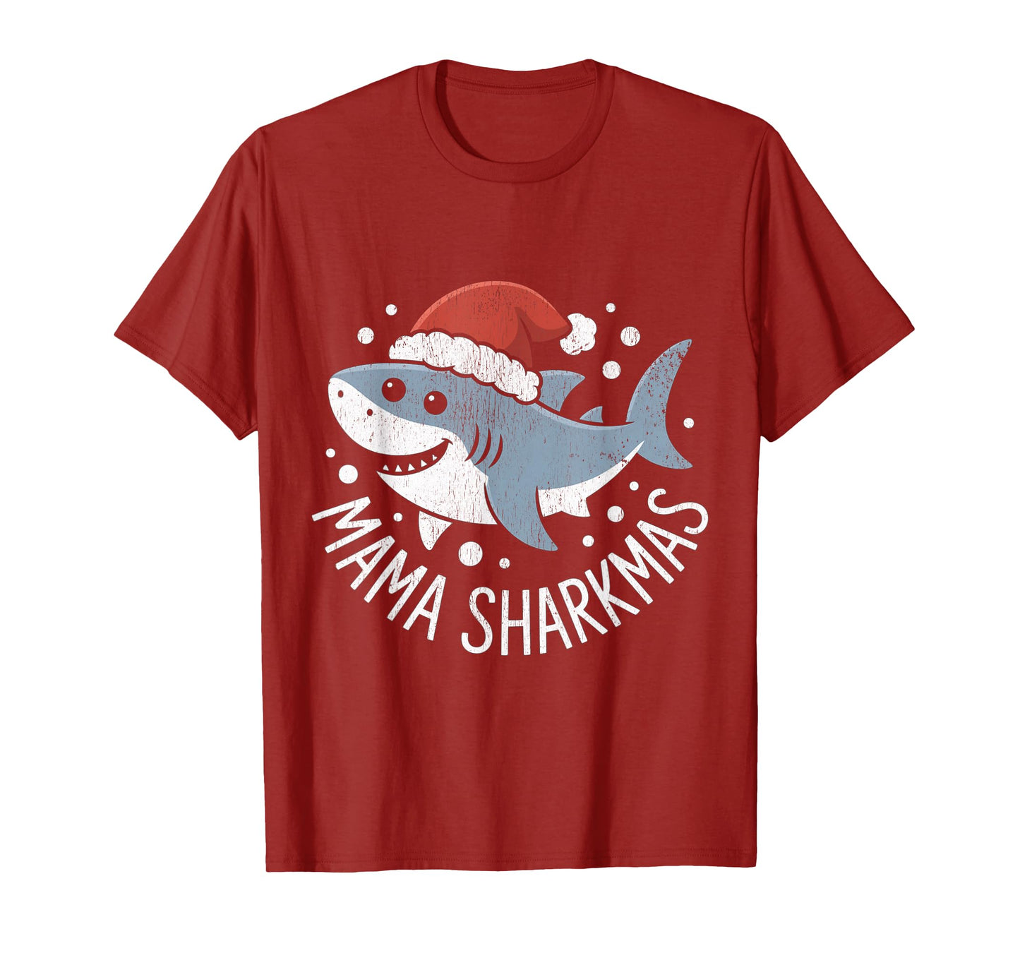 Mama Sharkmas Funny Shark Santa Hat Ugly Christmas Sweater T-Shirt