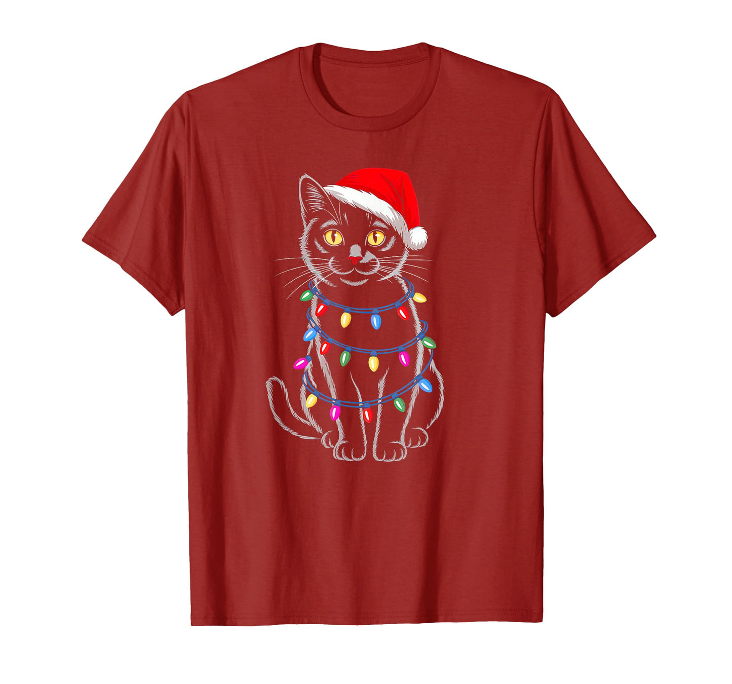 Black Cat Christmas Lights Santa Hat Family Xmas Cat Lovers T-Shirt