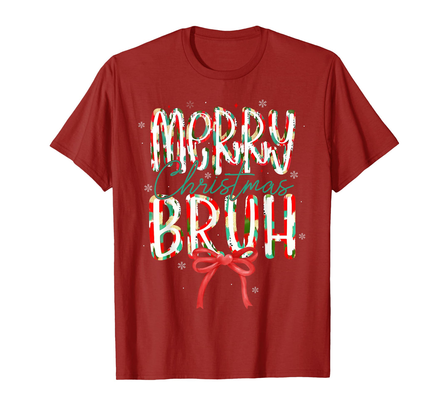 Merry Christmas Bruh Coquette Bow Santa Women Girl T-Shirt