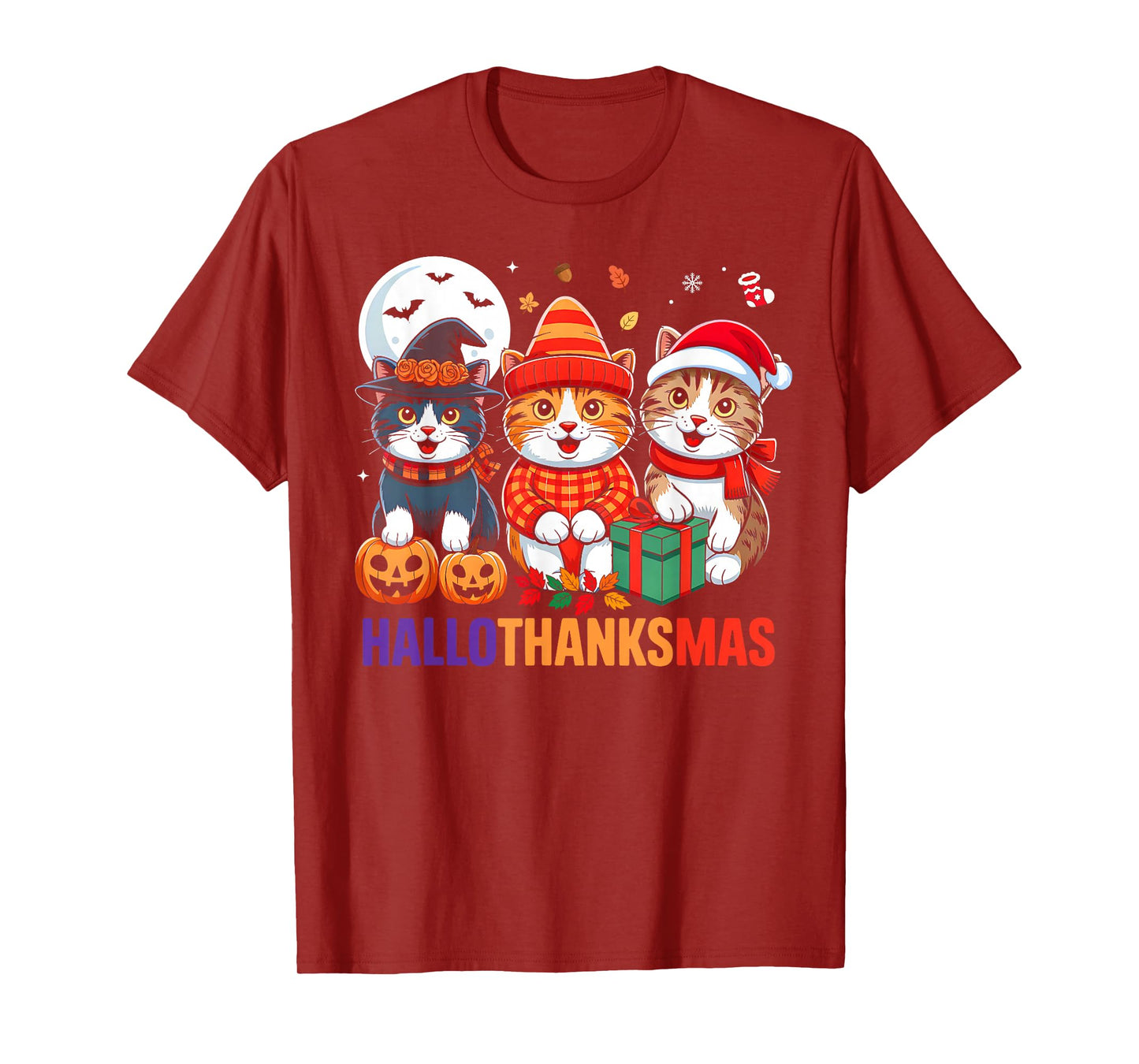 Cat Halloween Thanksgiving Christmas Happy HalloThanksMas T-Shirt