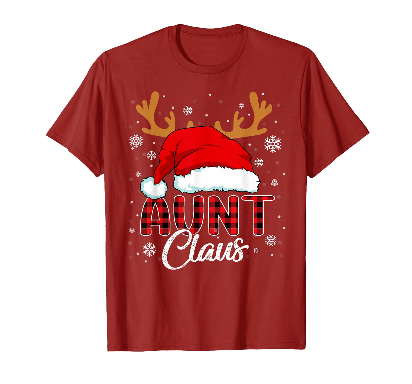Aunt Claus Santa Hat Christmas Red Plaid Matching Family T-Shirt