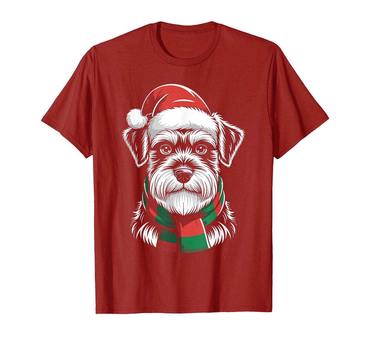 Schnauzer Dog Xmas Santa Hat Scarf Christmas Costume T-Shirt