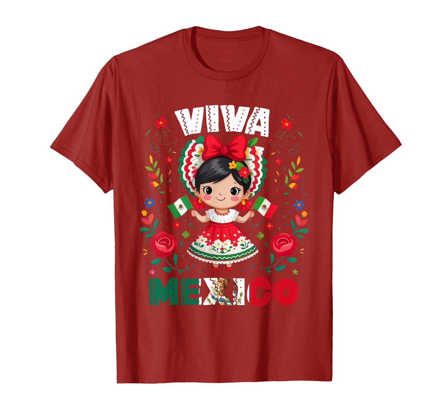 Viva Mexico Mexican Girl Flag Independence Day Girls Kids T-Shirt