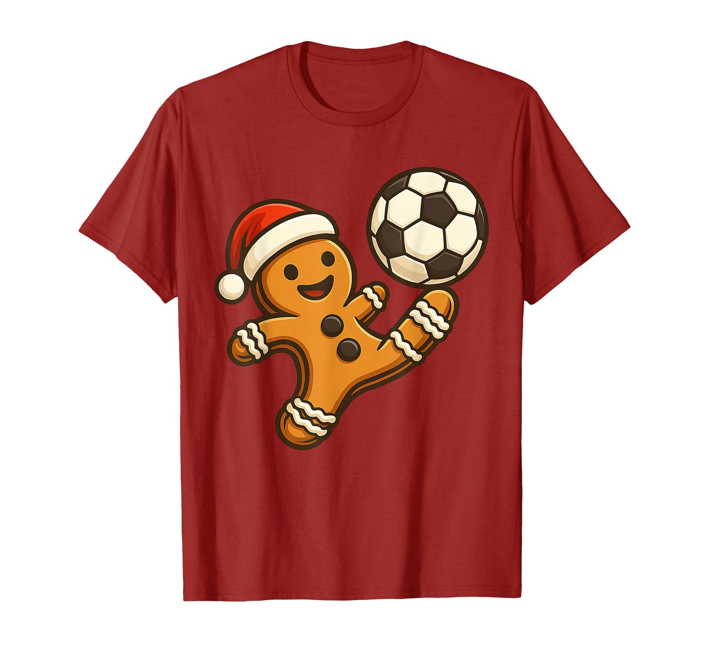 Gingerbread Man Playing Soccer Funny Christmas Tees Men Boys T-Shirt