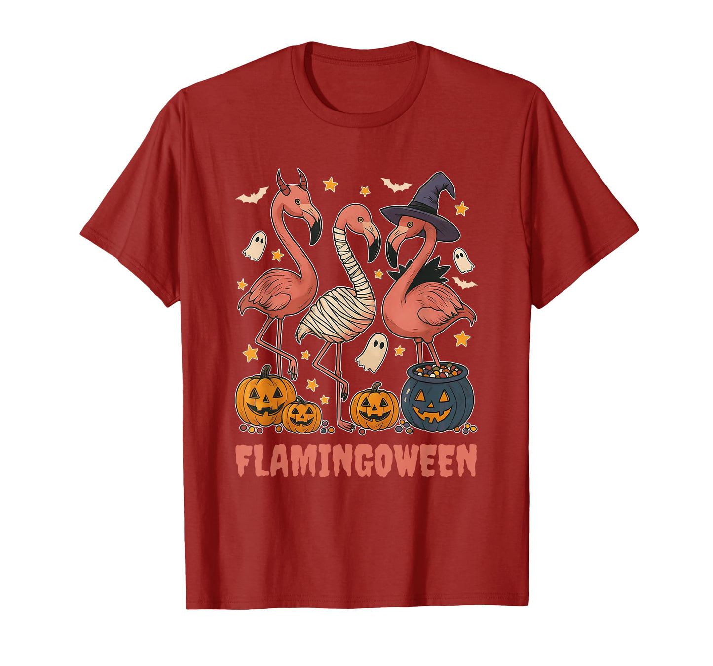Flamingoween Halloween Flamingo Skeleton Witch Design T-Shirt