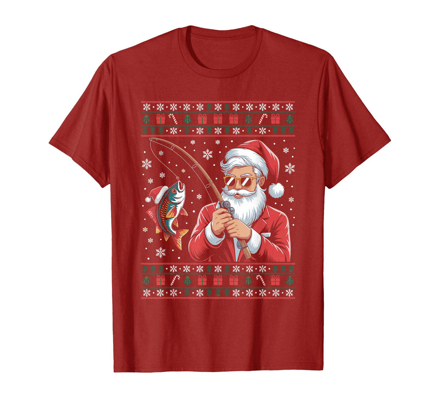Funny Santa Claus Fishing Ugly Christmas Sweater Fisherman T-Shirt