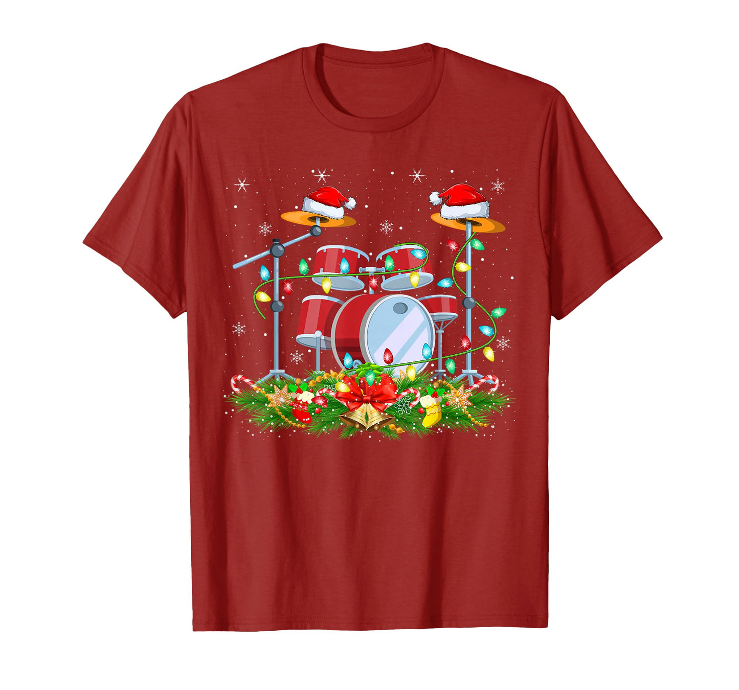 Musical Drum Christmas Lights Funny Drummer Xmas T-Shirt