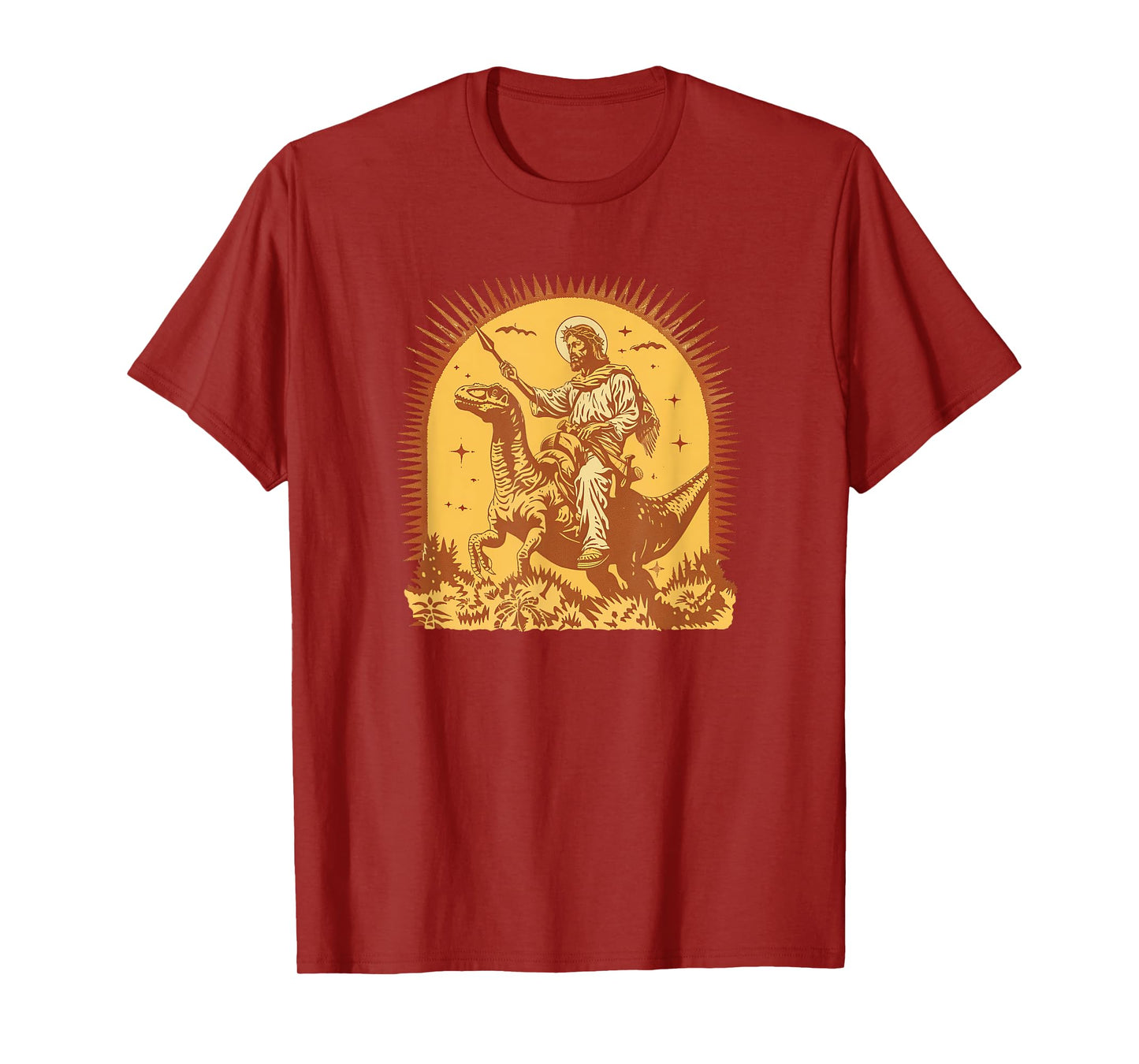 Jesus Riding Raptor Dinosaur Funny Weird Christian T-Shirt