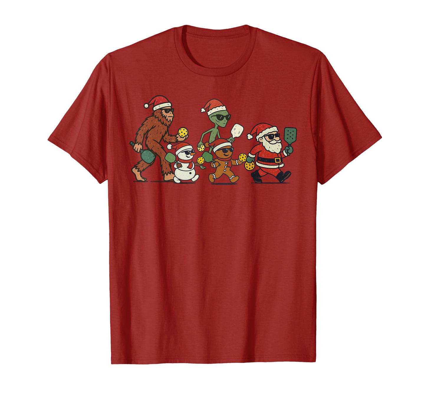 Santa Sasquatch Playing Pickleball Christmas Funny Xmas T-Shirt